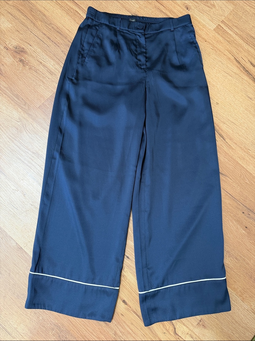 J. Crew Navy Wide-Leg Pants with Contrast Piping